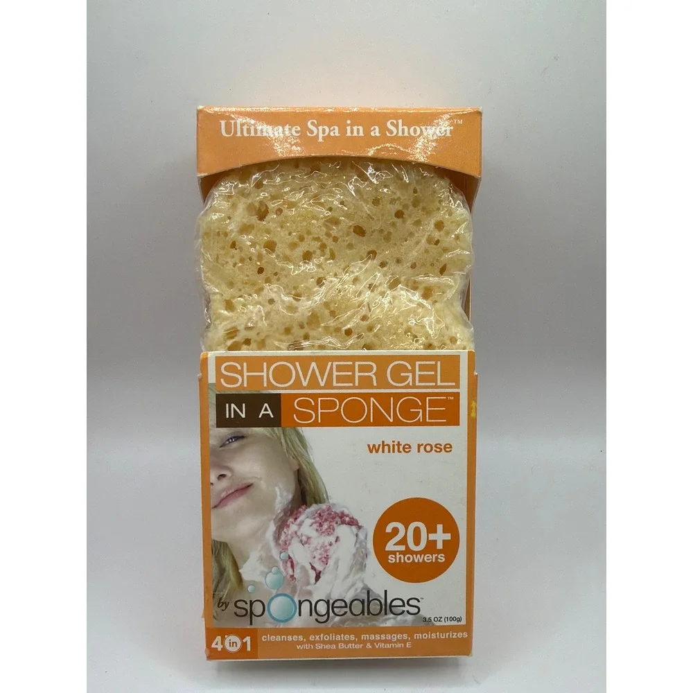 Spongeables Shower Gel in a Sponge‎ Womens 3.5oz White Rose 4-in-1 Shea Butter